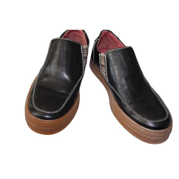 Rare John Fluvog Mett Black Croc-Embossed Leather Slip-On Sneakers Luxe Sole main image 4